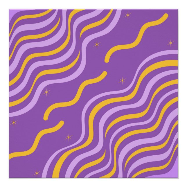 Póster Groovy Wavy Stripe Purple Yellow Resumen Spring (Anverso)