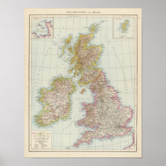 Póster Grossbritannien, Irland - Mapa del Reino Unido, Ir
