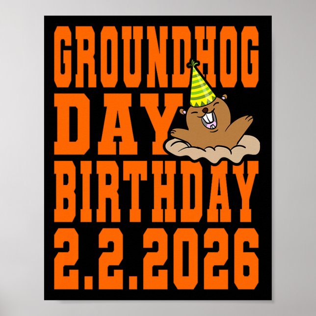 Póster Groundhog Day Birthday February 2nd 2026 Party Ora (Frente)