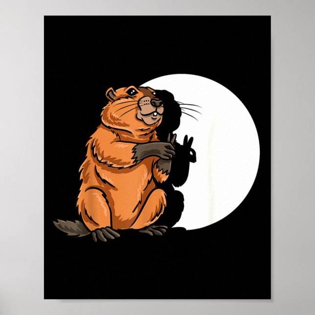 Póster Groundhog Day Shadow Puppet Cute Rodent Costume Fu (Frente)