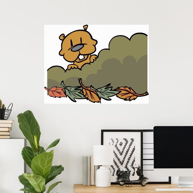 Póster Groundhog Peeking A Través De Bushes De Otoño (Subido por el creador)