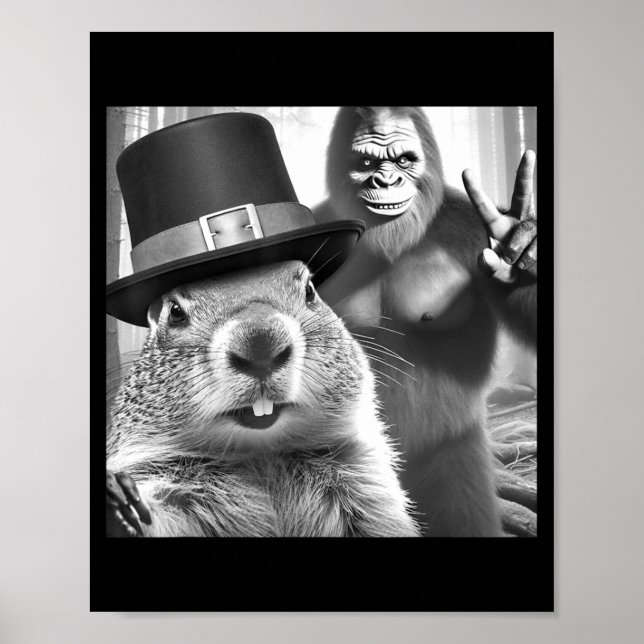 Póster Groundhog Taking Selfie With Bigfoot Funny Groundh (Frente)
