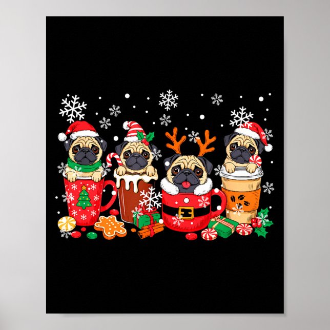 Póster Group Santa Reindeer Pugs In Coffee C Christmas  (Frente)