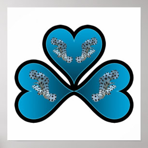 Póster Grouper Twins - 3 Corazones Azules con Bordes Negr