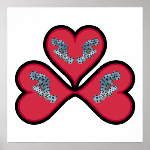 Póster Grouper Twins - 3 Corazones Rojos con Bordes Negro