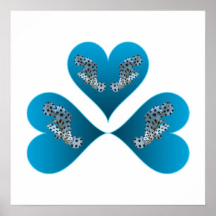 Póster Grouper Twins - Ilustración de tres corazones azul