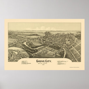 Póster Grove City, mapa panorámico de la Autoridad Palest