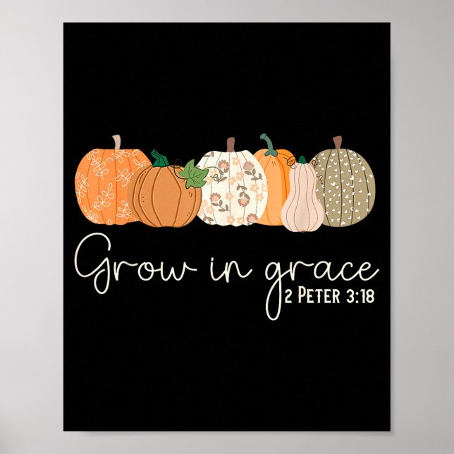 Póster Grow In Grace Pumpkins Fall Thanksgiving Christian (Frente)
