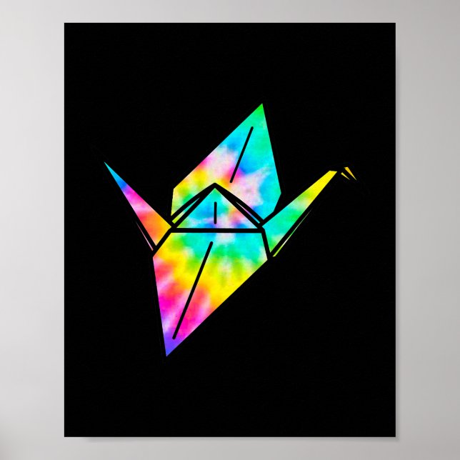 Póster Grúa de papel de tie Dye Origami (Frente)