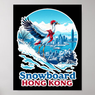 Póster Grúa De Snowboard En El Skyline Azul De Hong Kong