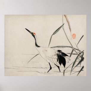Póster Grúa japonesa de Mochizuki Gyokusen (1891)