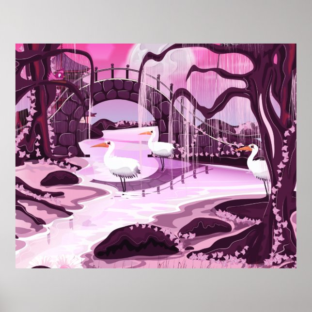 Póster Grúas en el jardín coreano (Frente)
