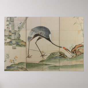 Póster Grúas, pinos, y bambú