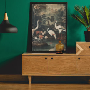 Póster grúas y palacios vintage del trópico