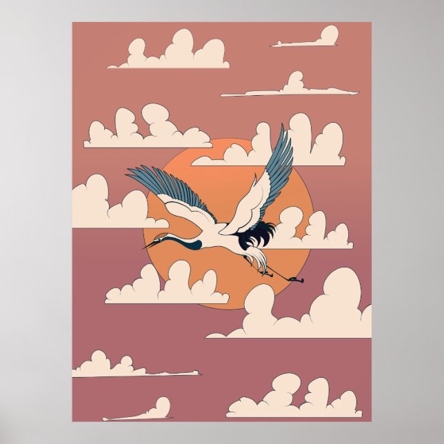 Póster Grulla asiática en vuelo (Frente)