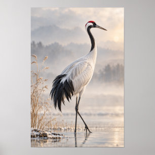 Póster Grulla de corona roja en pared de vida silvestre d