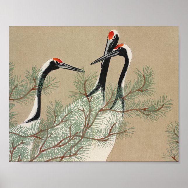 Póster Grullas de papel de madera japonesa - Kamisaka Sek (Frente)