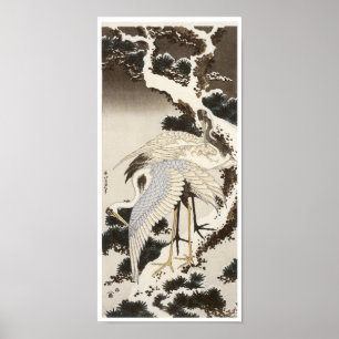 Póster Grullas en un árbol de pino, Hokusai, 1832