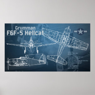 Póster Grumman F6F Hellcat Blueprint
