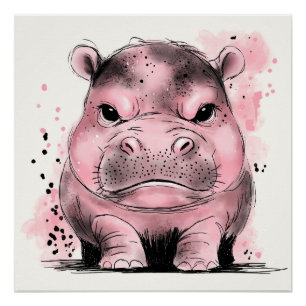 Póster Grumpy Baby Hippo