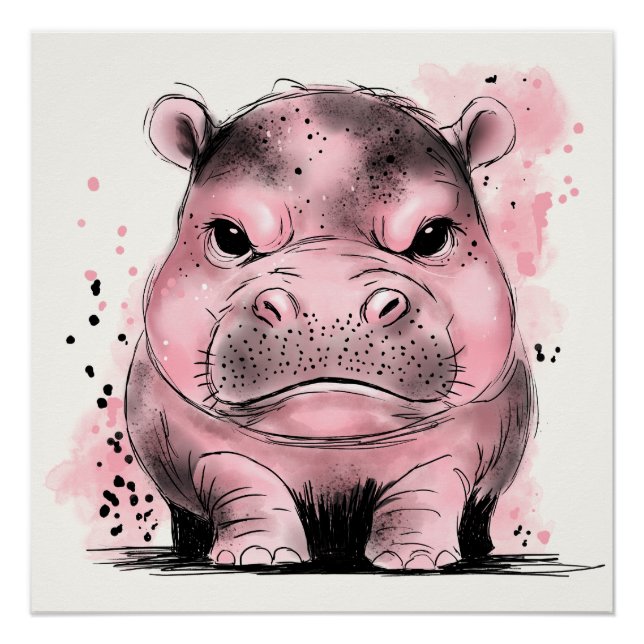 Póster Grumpy Baby Hippo (Anverso)