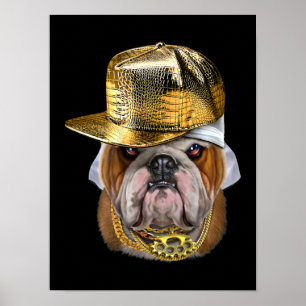 Póster Grumpy English Bulldog wearing Hip Hop Rapper