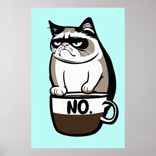 Póster Grumpy Morning Cat Poster - Funny Feline Wall Art (Frente)