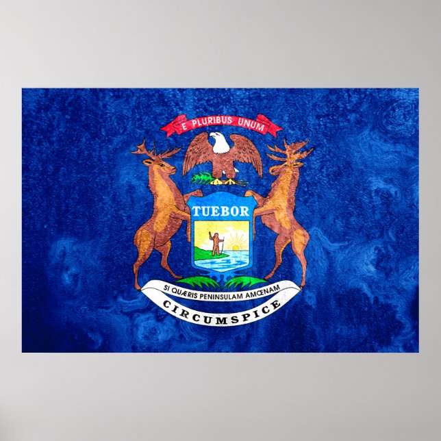 Póster Grunge de bandera del estado de Michigan (Frente)
