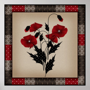 Póster Grunge de las amapolas retro vintage de origen ant