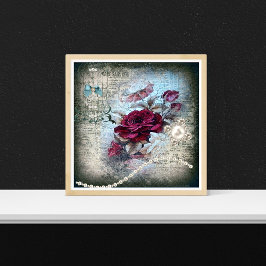 Póster Grunge efímero de rosa rojo victoriano
