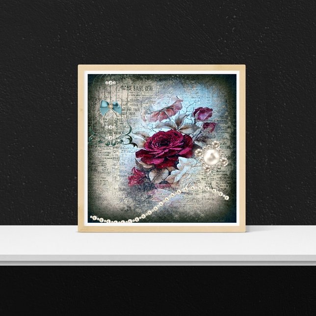 Póster Grunge efímero de rosa rojo victoriano (Subido por el creador)