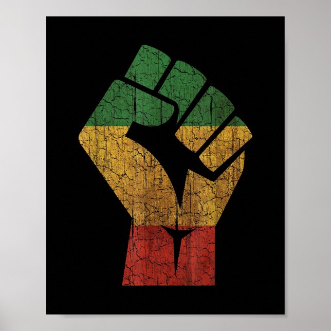 Póster Grunge Red Green Yellow Black Fist Black Lives Mat (Frente)