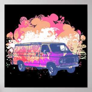 Póster grunge retro hippie van