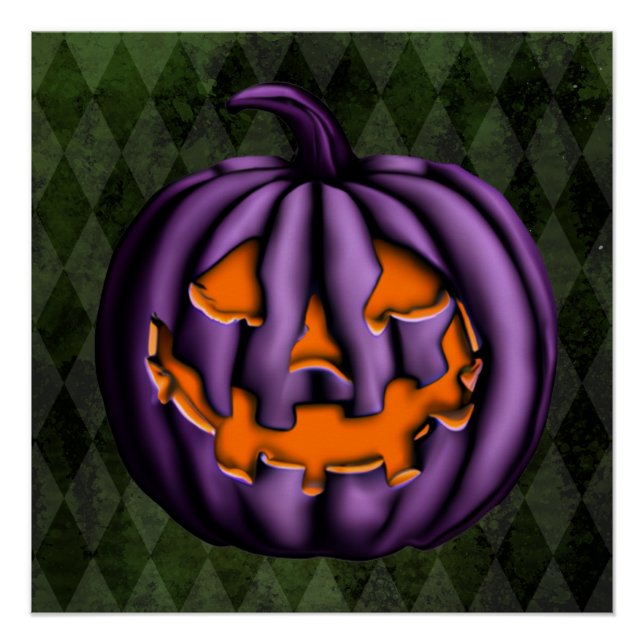 Póster Grunge verde de calabaza morada de Halloween (Anverso)