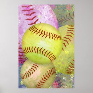 Póster Grungy Girly Softball