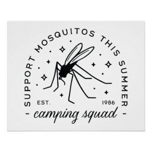 Póster Grupo de camping mosquito divertido viaje de campa