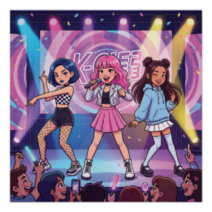 Póster Grupo de chicas de KPop de dibujos animados