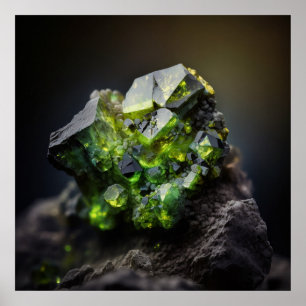Póster Grupo de Cristal Inspirado en Peridoto Verde Oliva