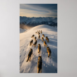 Póster grupo de perros corriendo en la pista de nieve