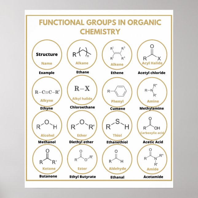 Póster Grupos funcionales de química (Frente)