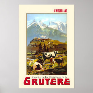 Póster Gruyere Friburgo Suiza Suiza Montañas Alpes