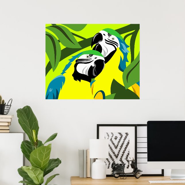 Póster Guacamayos Azules y Dorados (Oficina en casa)