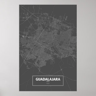 Póster Guadalajara, México (blanco sobre negro)