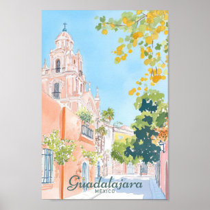 Póster Guadalajara México Gouache Ilustracion Viaje