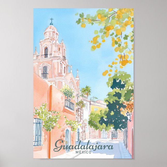 Póster Guadalajara México Gouache Ilustracion Viaje (Frente)