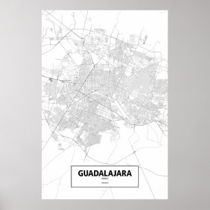 Póster Guadalajara, México (negro sobre blanco)