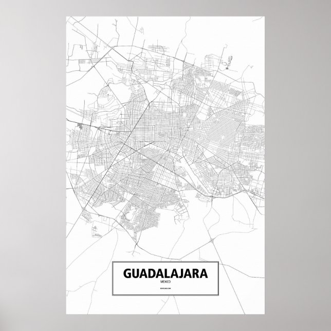 Póster Guadalajara, México (negro sobre blanco) (Frente)