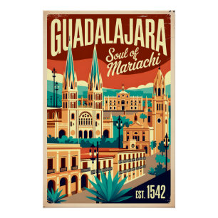 Póster Guadalajara Vintage México Alma del Mariachi Retro