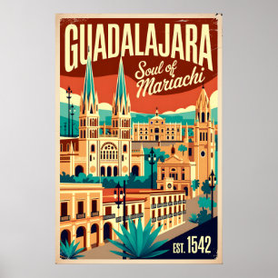 Póster Guadalajara Vintage México Alma del Mariachi Retro