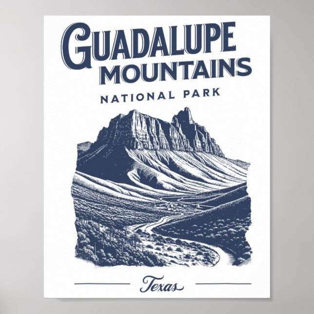 Póster Guadalupe Mountains – National Parks Tx Hiking And (Frente)